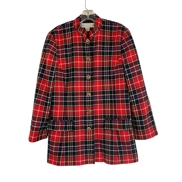 Vintage 90s Doncaster Red Plaid Wool Blazer Jacket Size 8 Button Lined RFF10659 - Picture 2 of 8